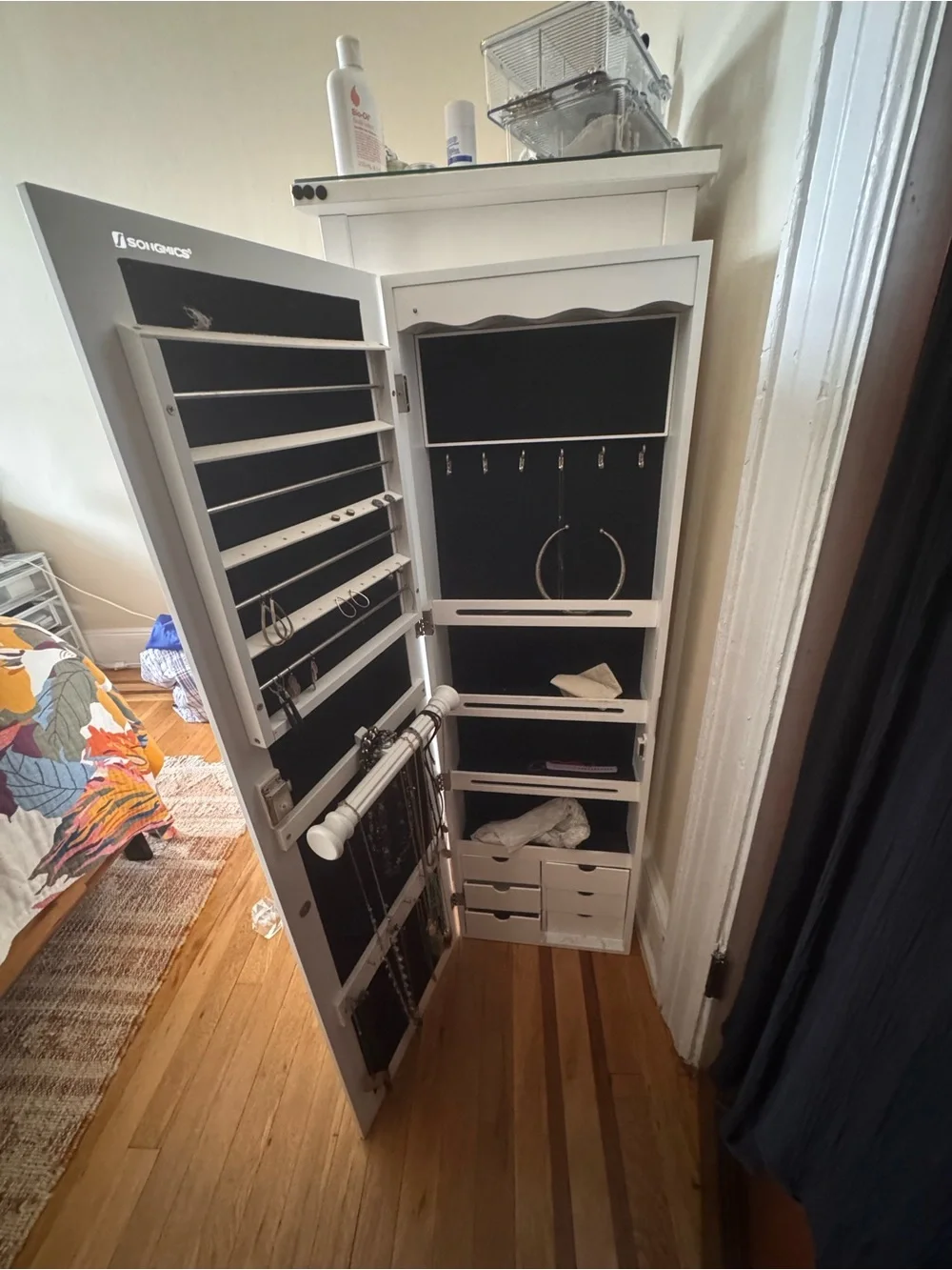 SONGMICS locking mirrored jewelry armoire